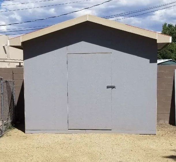 Finished gray storage shed
